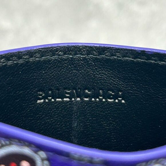 NWT Balenciaga Blue Paisley Print Leather Cardholder Wallet With Box Dust Bag - Picture 10 of 13